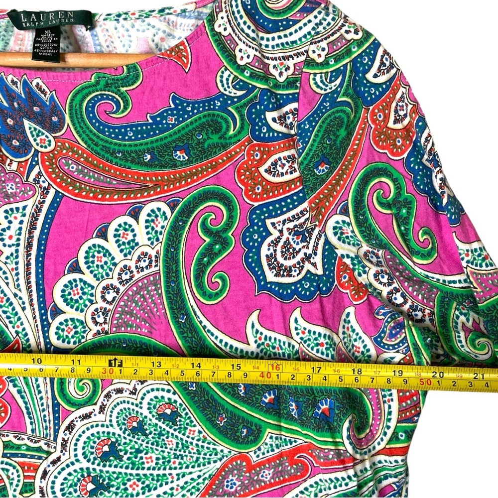 Lauren Ralph Laure Top Women Soft Paisley Floral 3/4 Sleeve Size XL Button - Picture 9 of 10